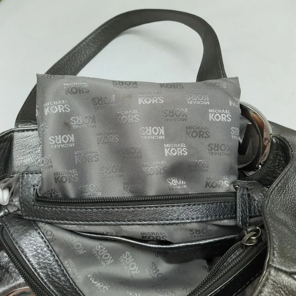 Michael Kors Metallic Gray Leather Double Handles Shoulder Bag